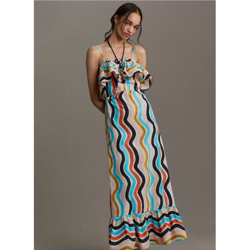 Farm Rio Sleeveless Ruffle Maxi Sundress‎ Size Medium Anthropologie Summer